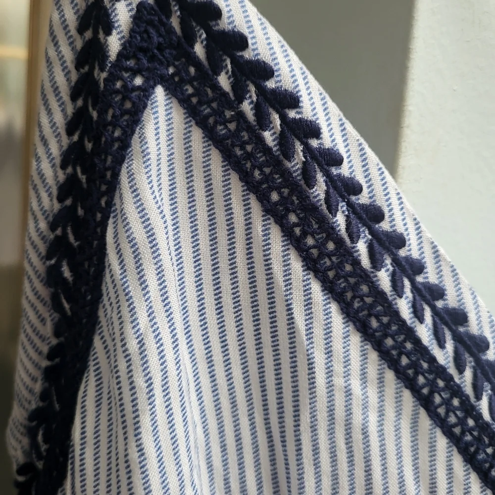 JAPNA Jumper Jumpsuit Blue/White Palazzo Wide Leg Smocked Stripe Lined Rayon - Picture 5 of 9